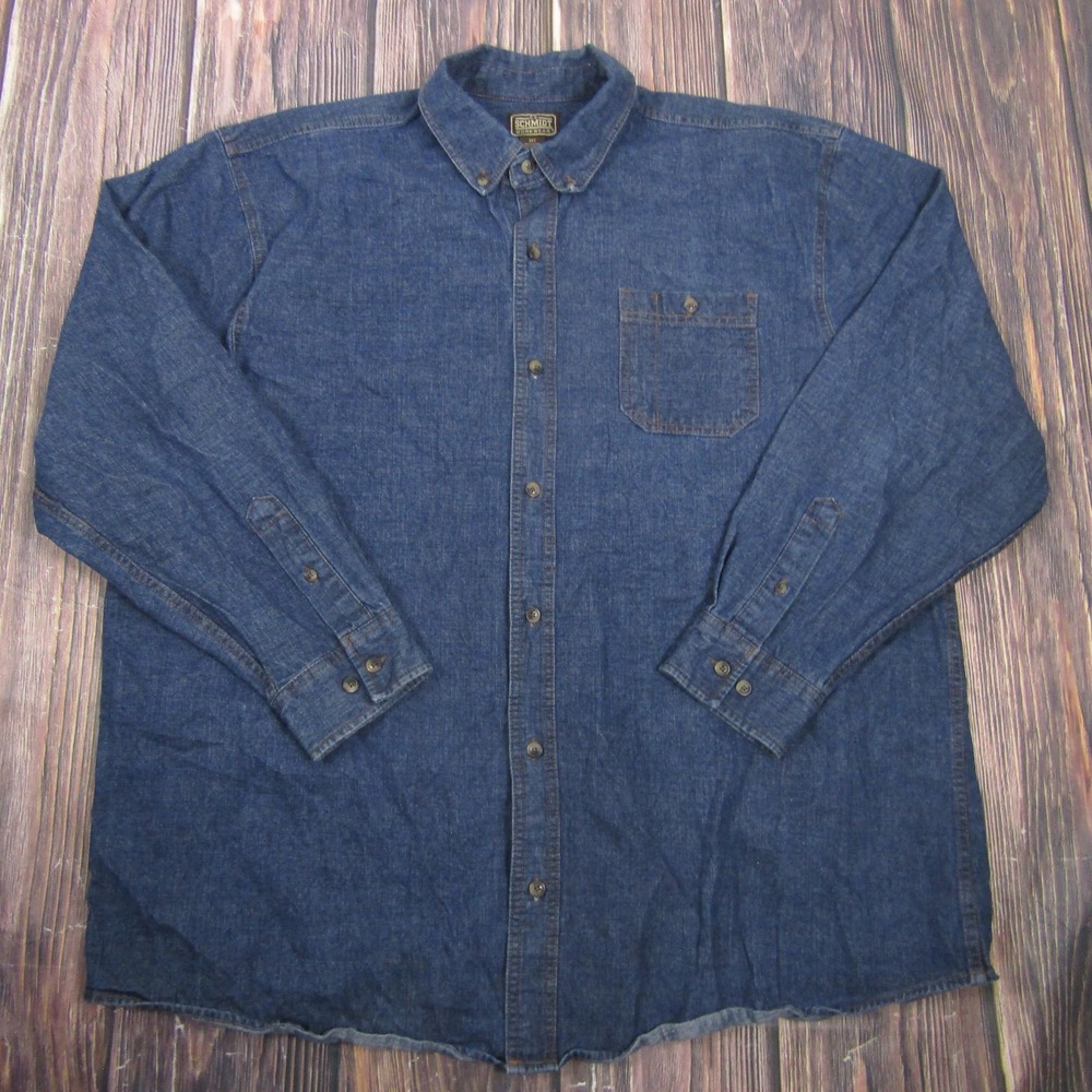 C.E. Schmidt Shirt Mens 2XLT Blue Denim Long Sleeve Button Up Workwear